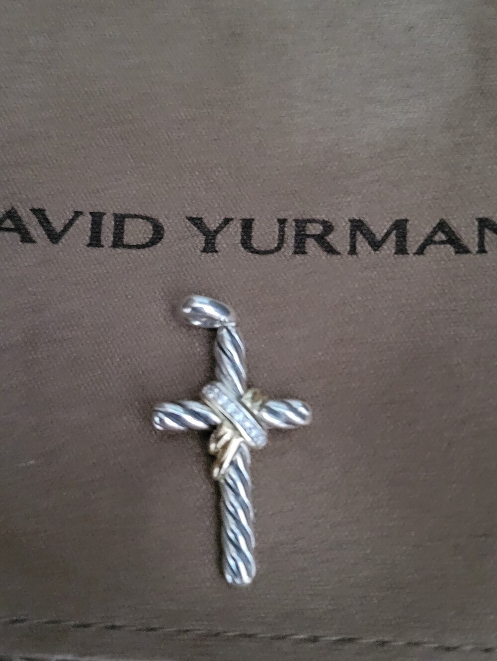 David Yurman Two-Tone Cable Cross Pendant in Silver and Gold With Diamonds - Picture 7 of 8